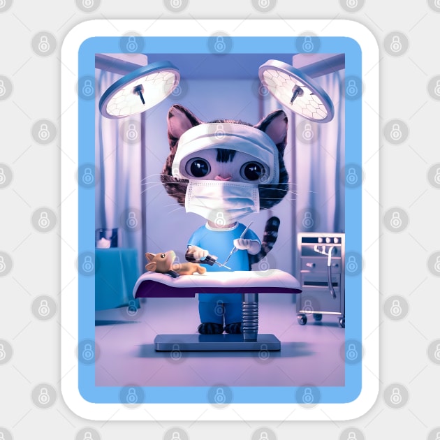 Cute kitty performing a surgery Sticker by Spaceboyishere